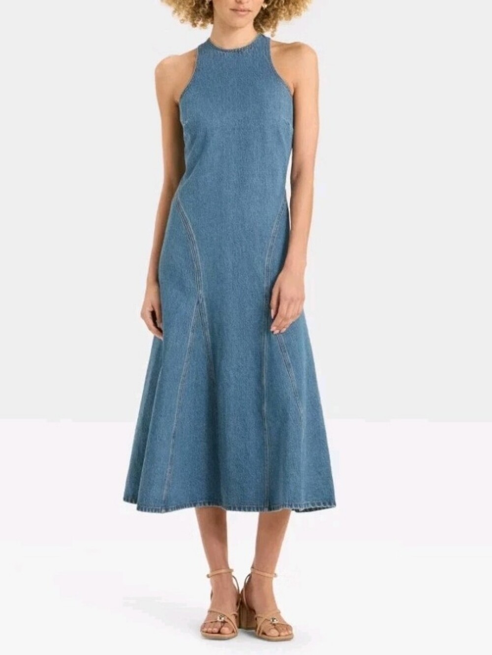 Future Collective Women Racerback Denim Midi A-Line Dress Size 6 Boho Streetwear